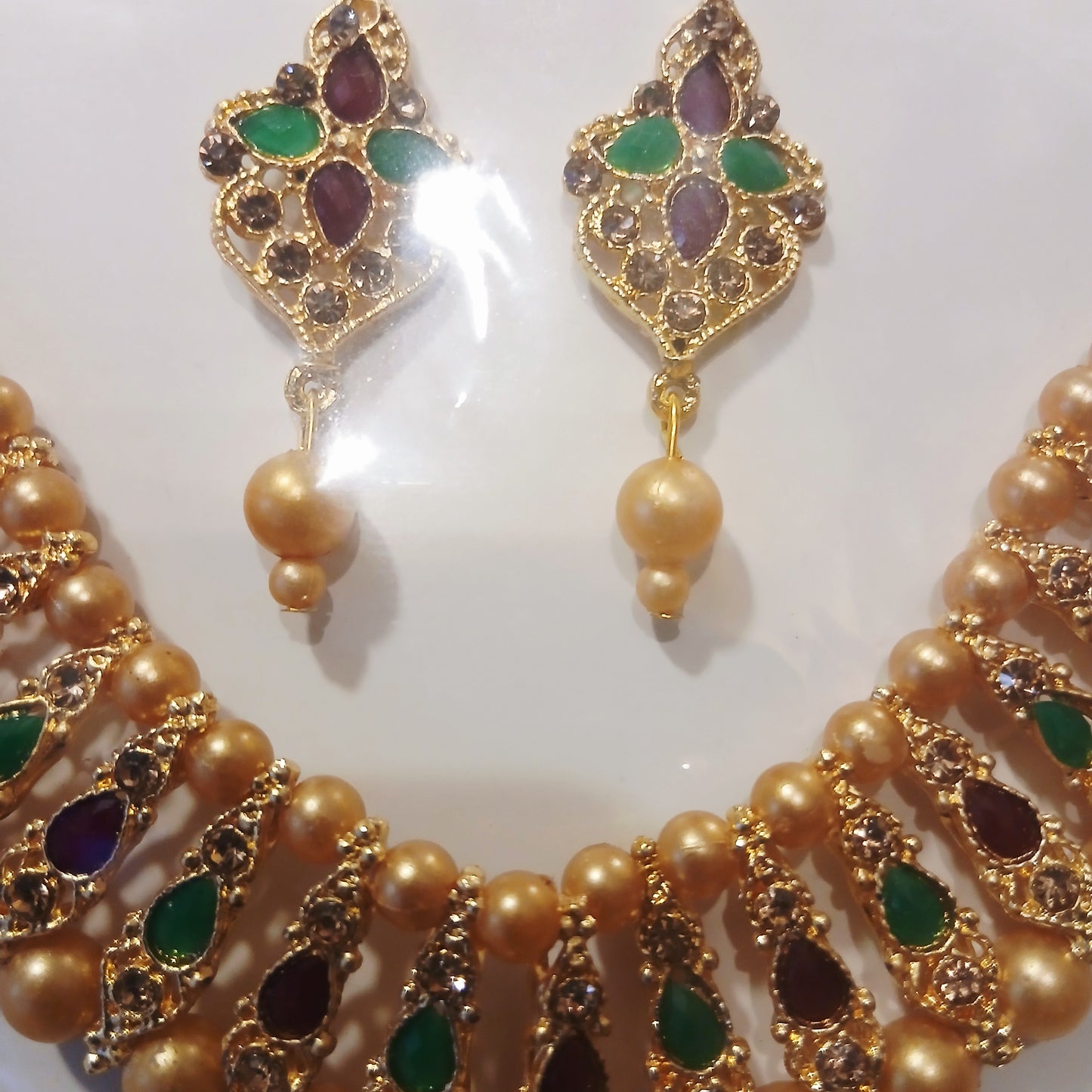 Multicolor Stone Jewelry Set – Handmade Ethnic Necklace & Earrings