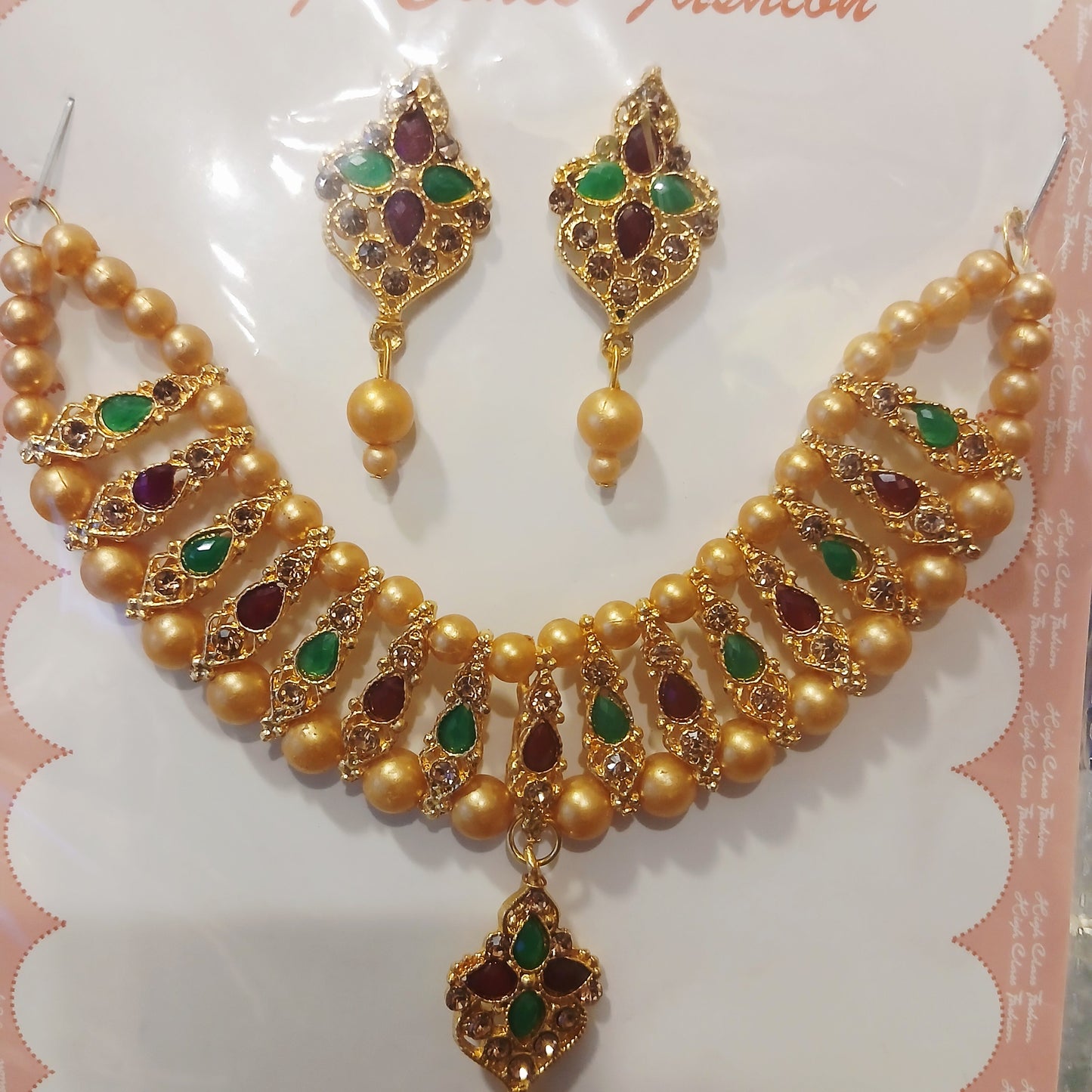 Multicolor Stone Jewelry Set – Handmade Ethnic Necklace & Earrings