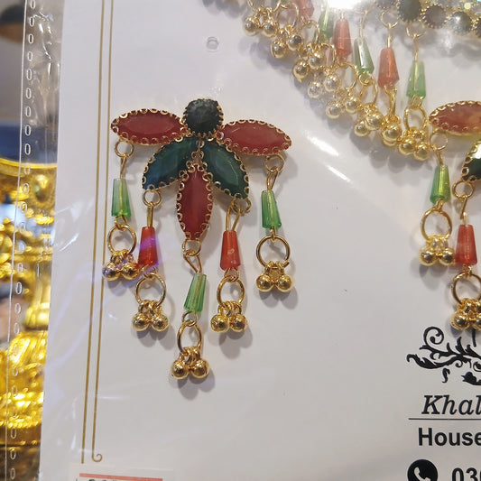 Royal Maroon & Emerald Pearl Set – Elegant Necklace, Bindiya & Earrings for Women