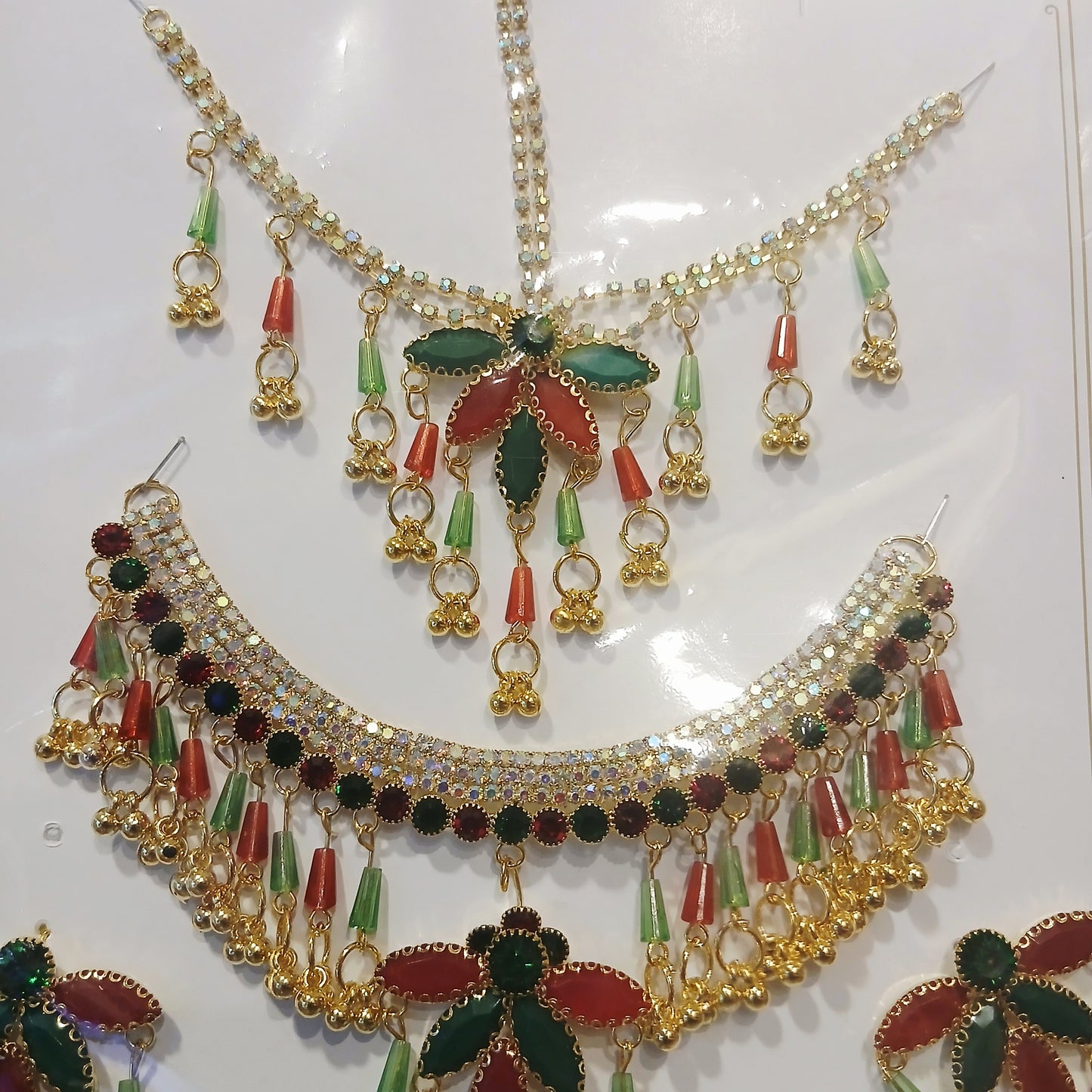 Royal Maroon & Emerald Pearl Set – Elegant Necklace, Bindiya & Earrings for Women