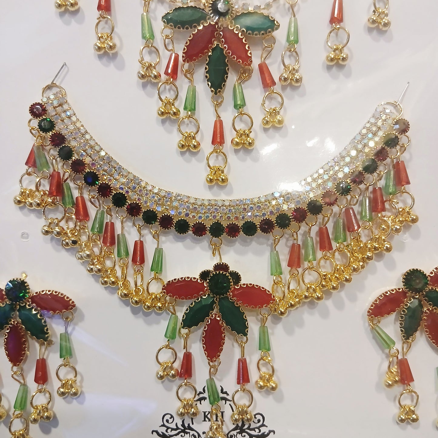 Royal Maroon & Emerald Pearl Set – Elegant Necklace, Bindiya & Earrings for Women