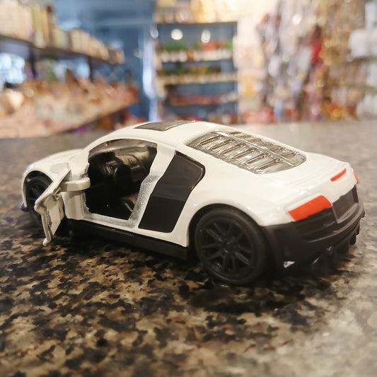 Metallic White Racing Car Toy – High-Quality Alloy Model with Working Doors (Pull-Back Action)