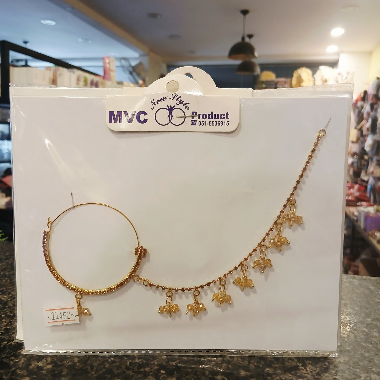 Bridal Nath with Chain – Silver Finish Nose Ring with Crystal Beads