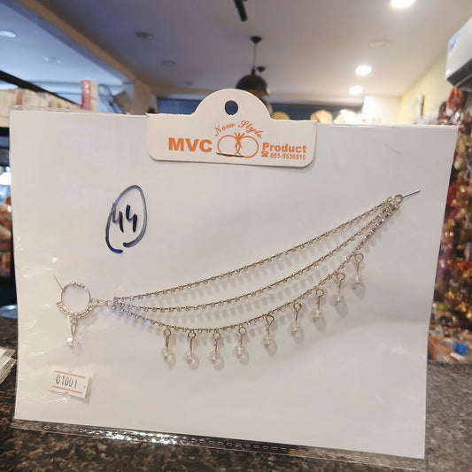Bridal Nath with Chain – Silver Finish Nose Ring with Crystal Beads