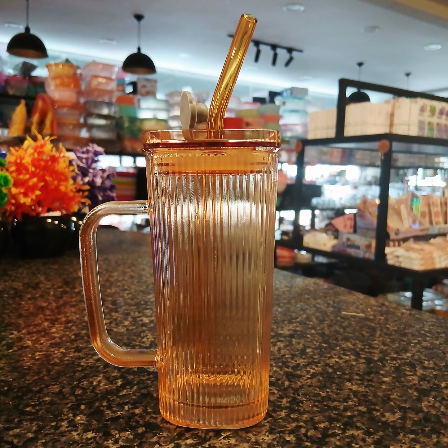 Elegant Square Glass Straw Cup – Premium Borosilicate with Glass Lid