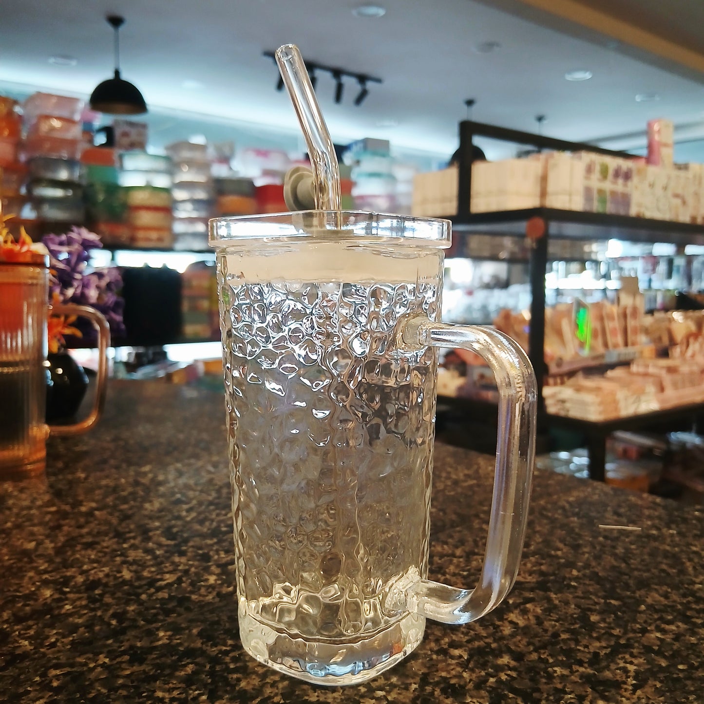 Chic Square Drinkware – Glass Cup with Straw & Glass Cover