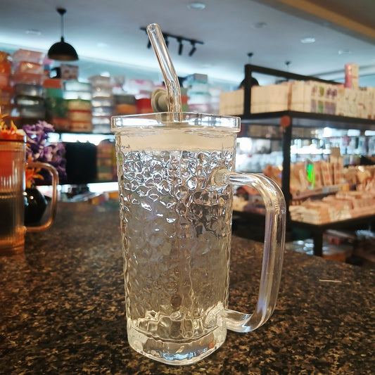 Chic Square Drinkware – Glass Cup with Straw & Glass Cover