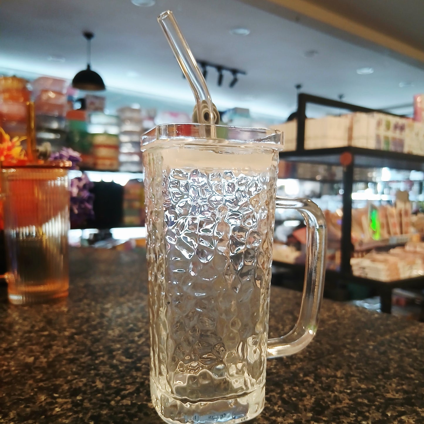 Chic Square Drinkware – Glass Cup with Straw & Glass Cover