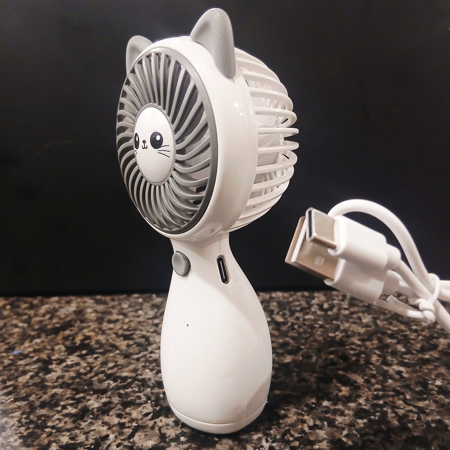 Kawaii Cat Head Mini Fan – USB Rechargeable Cute Portable Fan | 3 Speeds, LED Light, Built-in Battery | Adorable Handheld Fan for Girls, Kids, Travel & Home (Smart Cart Pakistan)