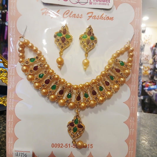Multicolor Stone Jewelry Set – Handmade Ethnic Necklace & Earrings