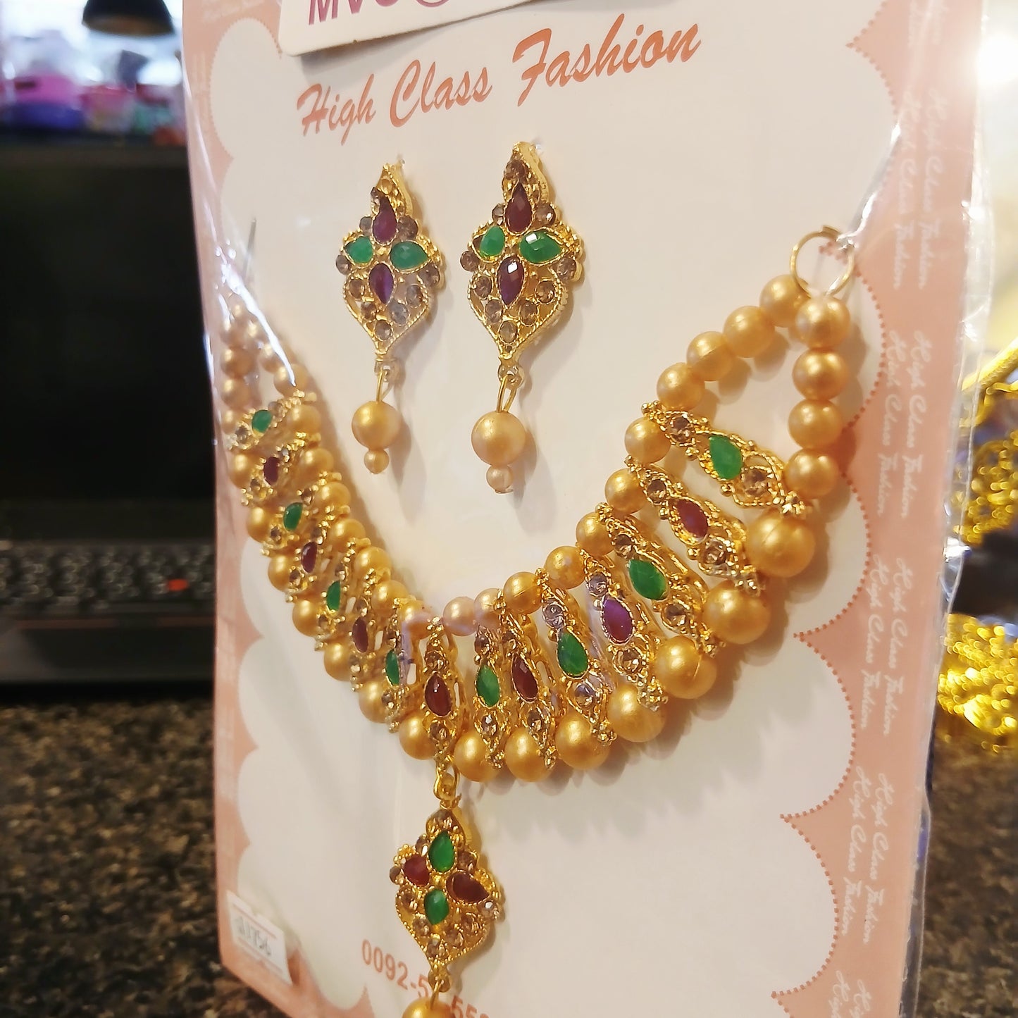 Multicolor Stone Jewelry Set – Handmade Ethnic Necklace & Earrings