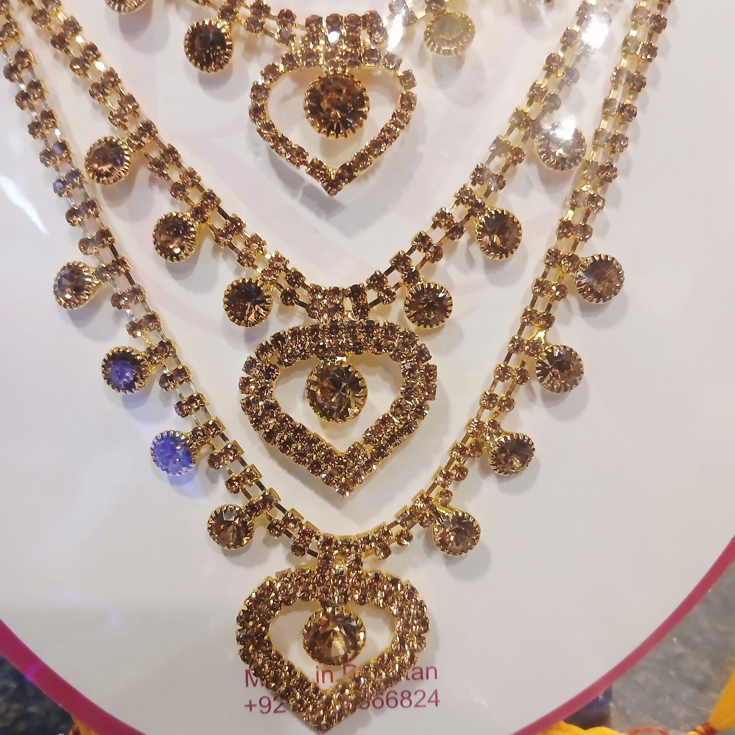 Golden Triple-Layered Necklace with Earrings Set – Luxurious Bridal & Party Jewelry
