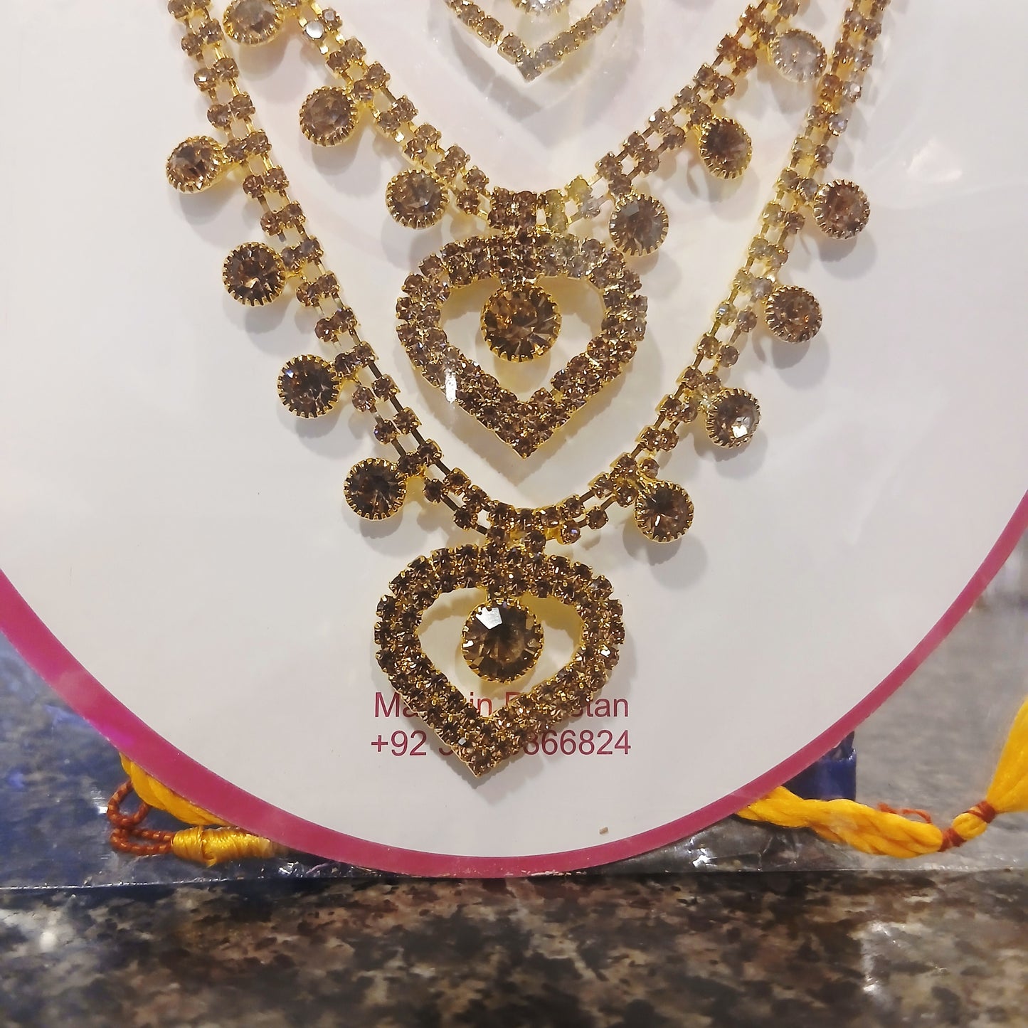 Golden Triple-Layered Necklace with Earrings Set – Luxurious Bridal & Party Jewelry