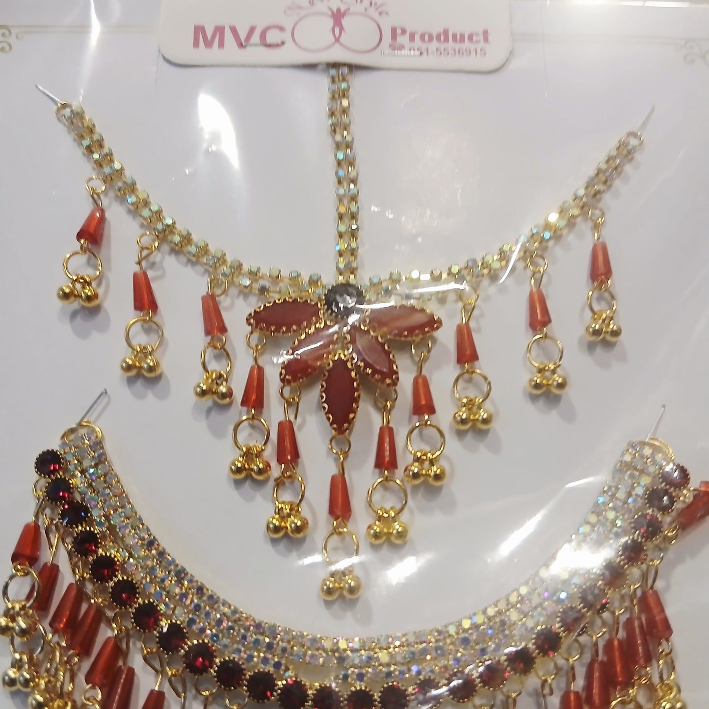 Rich Maroon Pearl Jewelry Set - Elegant Necklace, Bindia & Earrings Collection