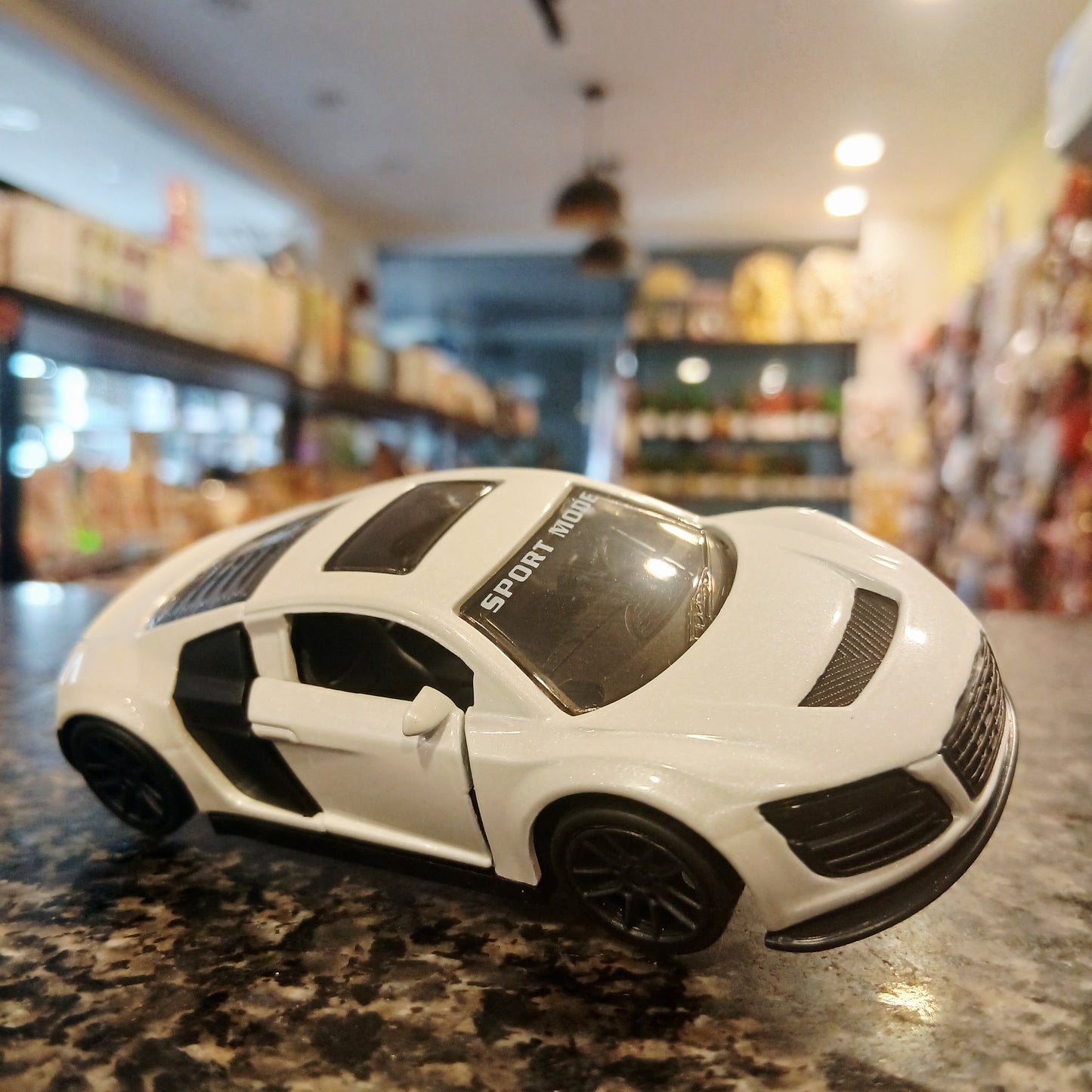 Metallic White Racing Car Toy – High-Quality Alloy Model with Working Doors (Pull-Back Action)