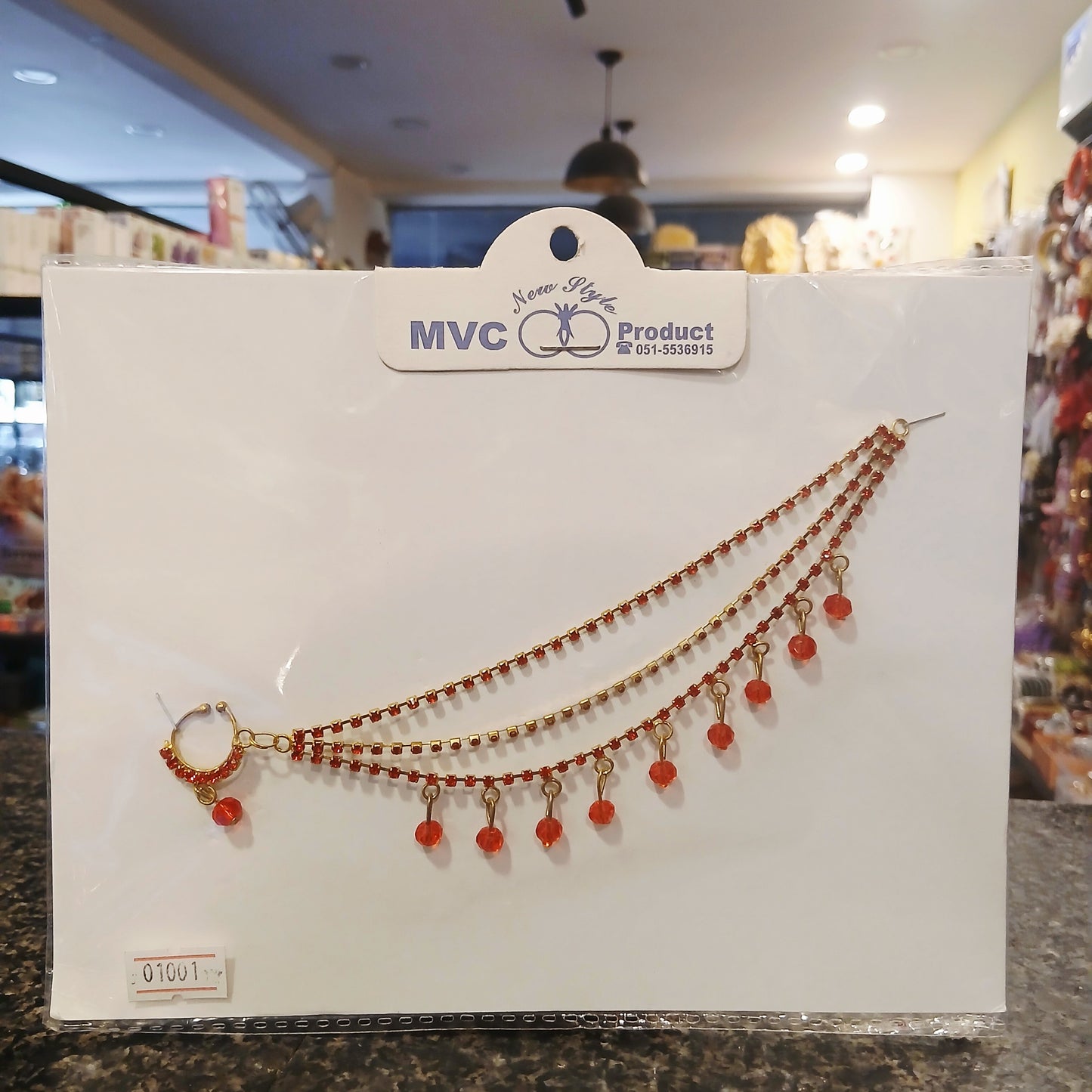 Bridal Nath with Chain – Silver Finish Nose Ring with Crystal Beads