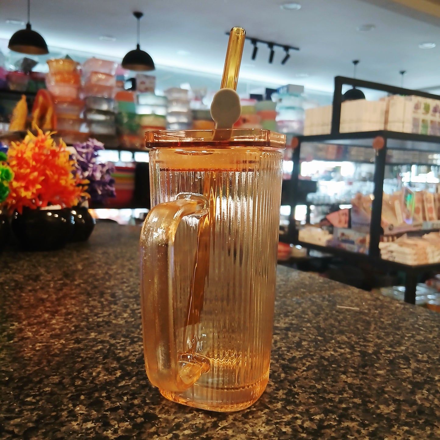 Elegant Square Glass Straw Cup – Premium Borosilicate with Glass Lid