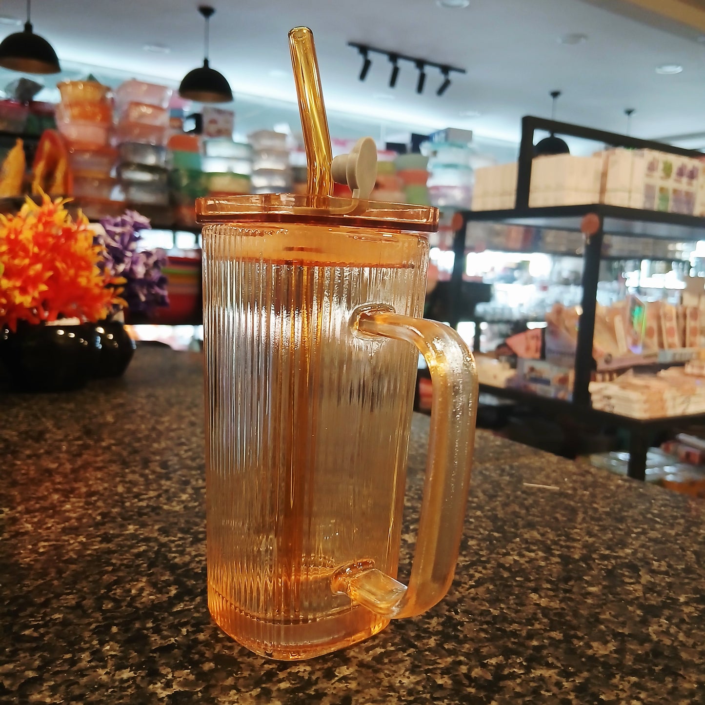 Elegant Square Glass Straw Cup – Premium Borosilicate with Glass Lid