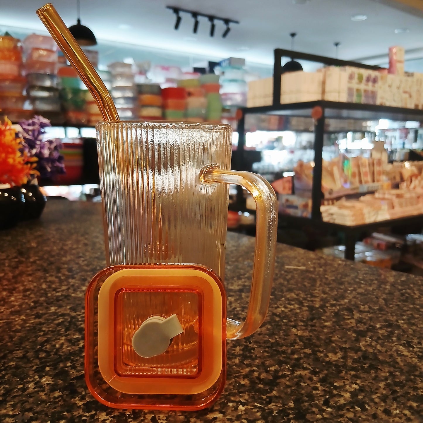 Elegant Square Glass Straw Cup – Premium Borosilicate with Glass Lid