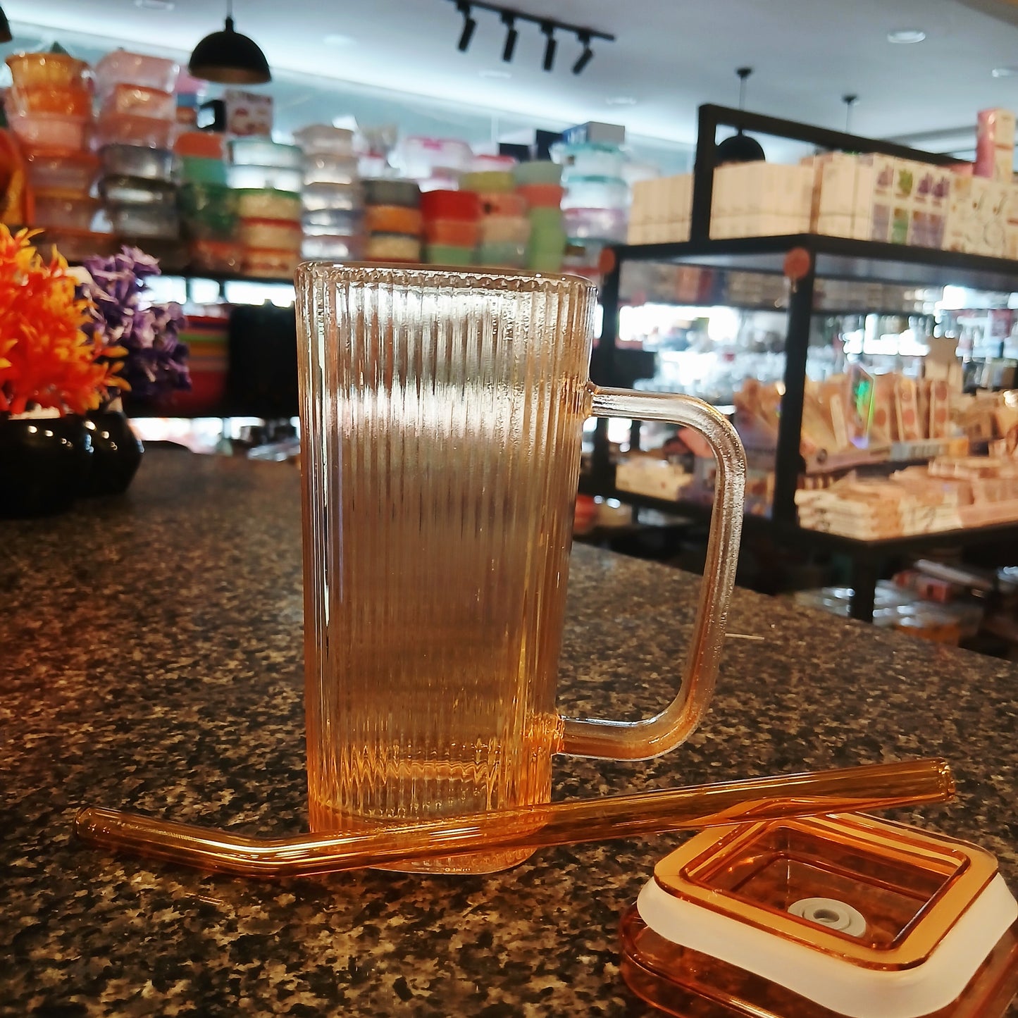 Elegant Square Glass Straw Cup – Premium Borosilicate with Glass Lid