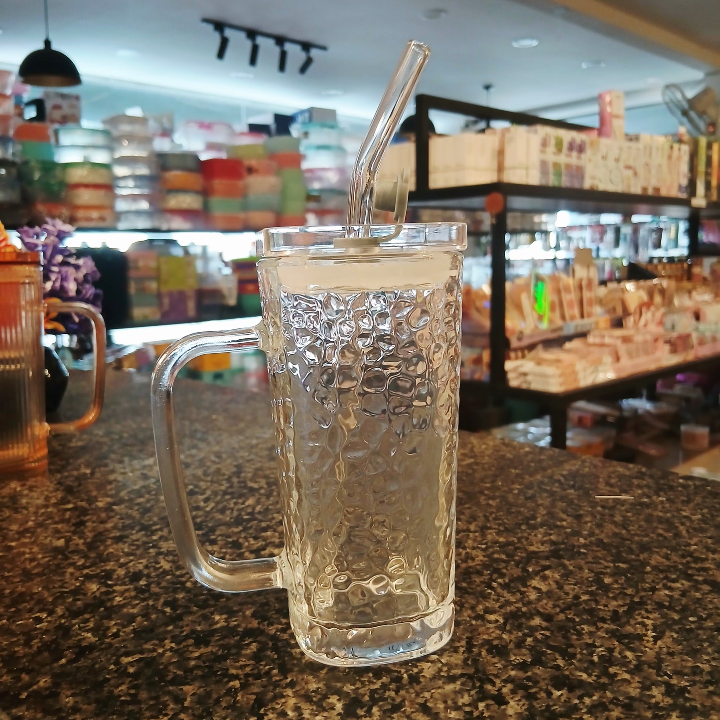 Chic Square Drinkware – Glass Cup with Straw & Glass Cover