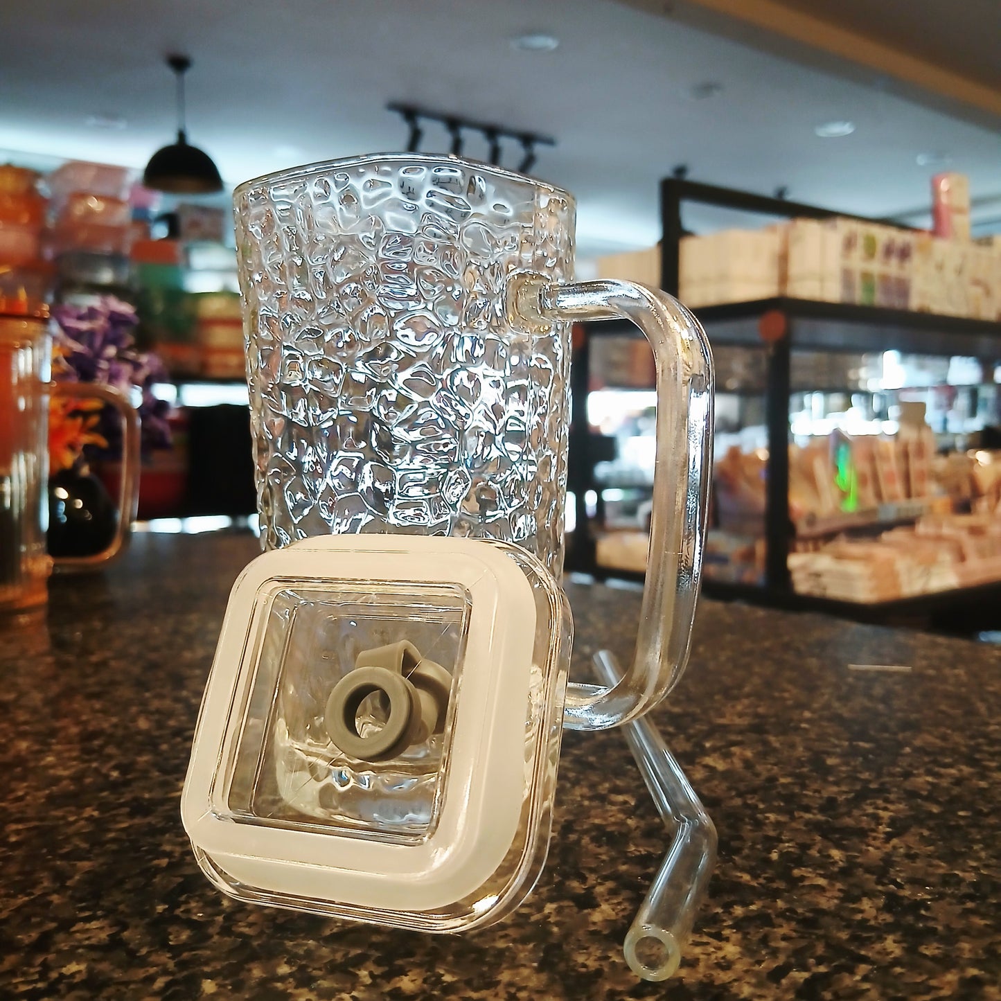 Chic Square Drinkware – Glass Cup with Straw & Glass Cover