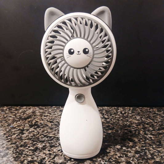Kawaii Cat Head Mini Fan – USB Rechargeable Cute Portable Fan | 3 Speeds, LED Light, Built-in Battery | Adorable Handheld Fan for Girls, Kids, Travel & Home (Smart Cart Pakistan)