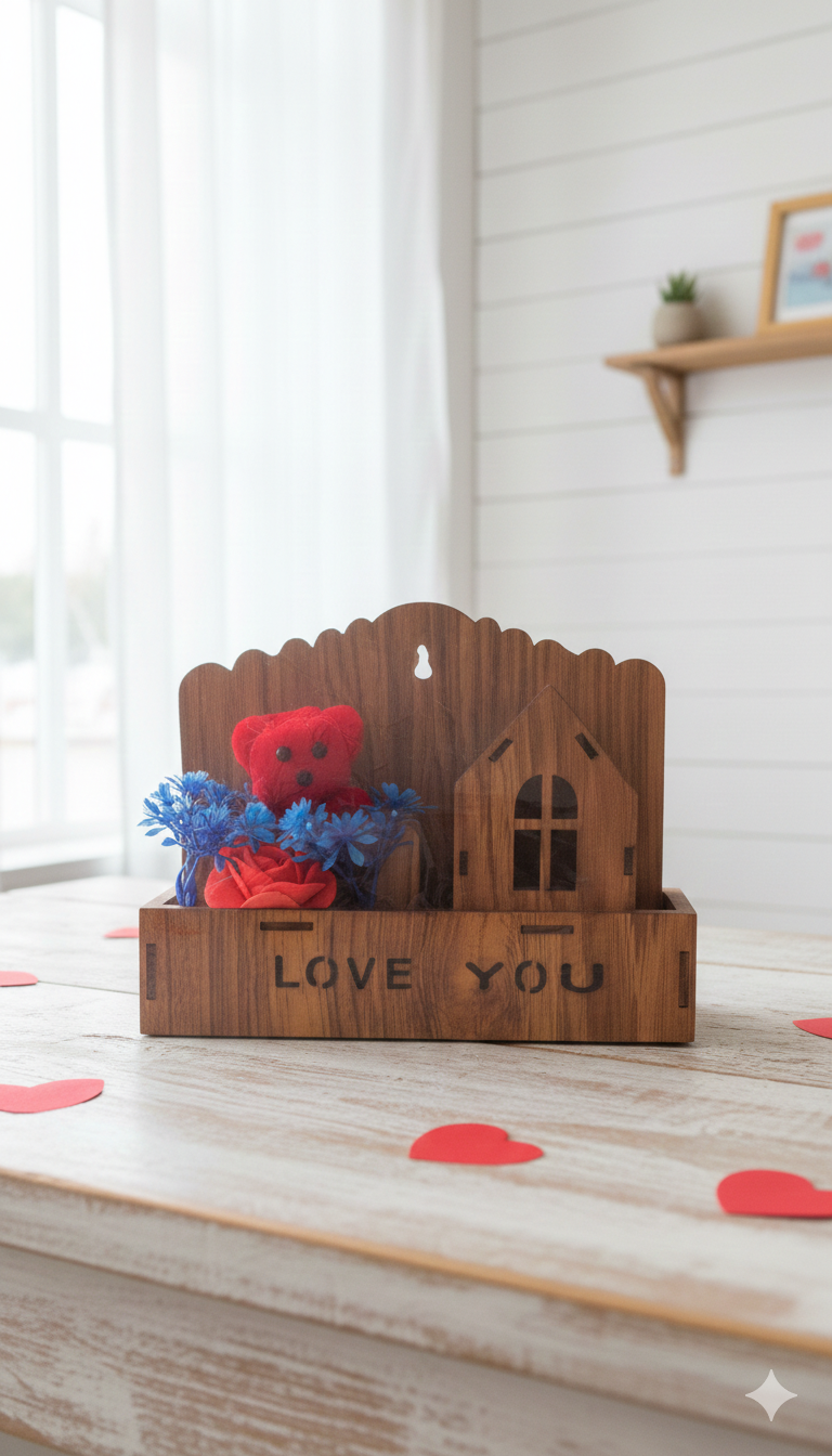 "Love You" Rustic Wooden Home & Heart Keepsake