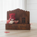 "Love You" Handcrafted Wooden Keepsake Box with Plush Teddy