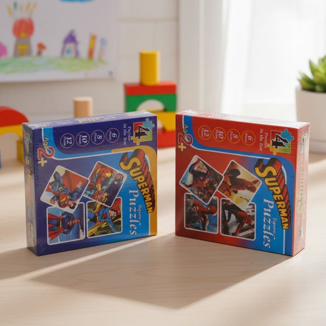 Superman & Spider-Man 4-in-1 Jigsaw Puzzle Set