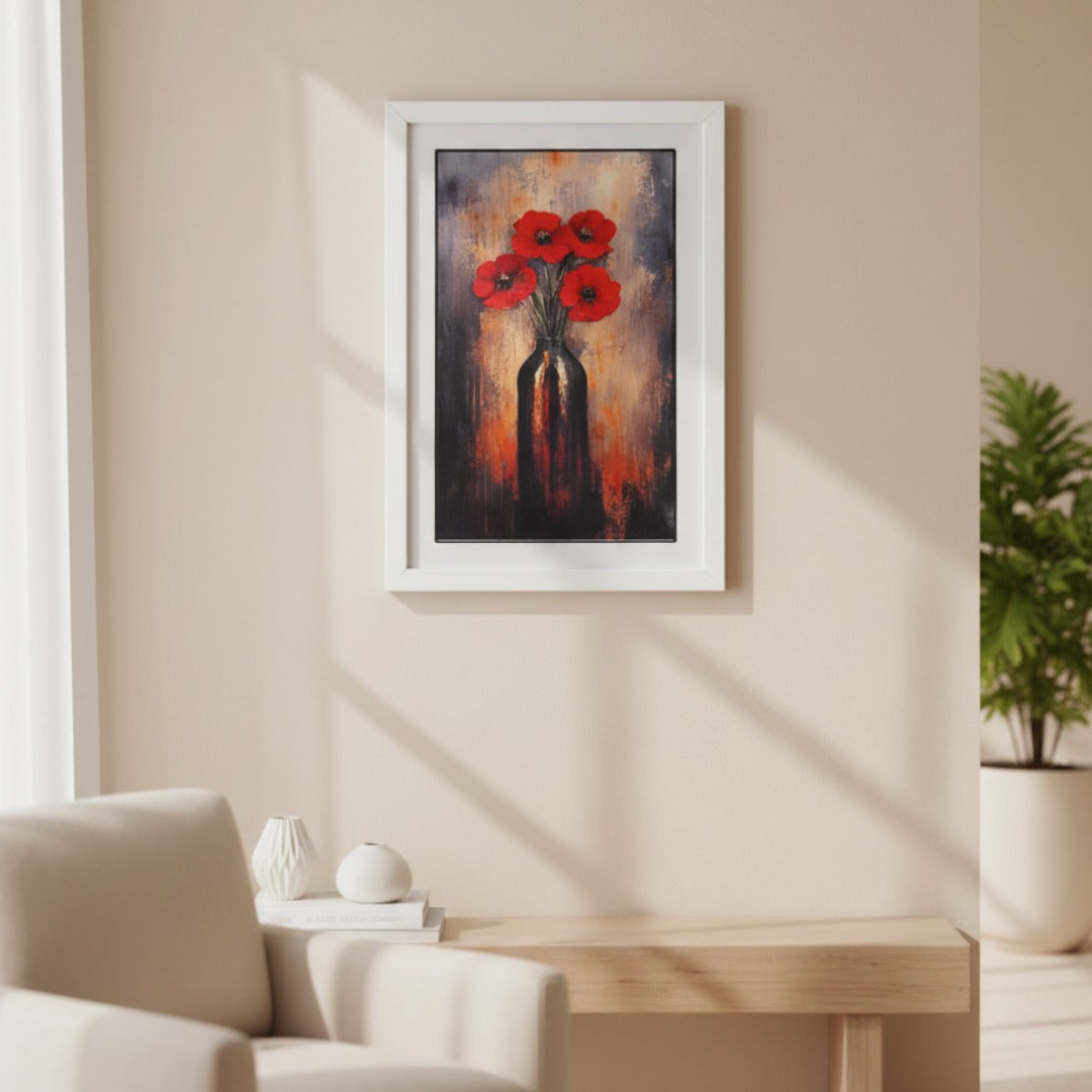 Rustic Poppy Bouquet Framed Wall Art