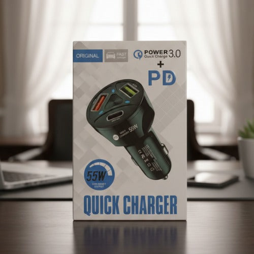 55W HIGH-SPEED MULTI-PORT CAR QUICK CHARGER