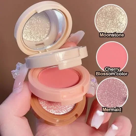 3 in 1 Blushers with Extra Shimmer Super Shiny Powder Highlighter