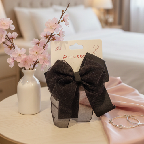 Midnight Organza Layered Hair Bow