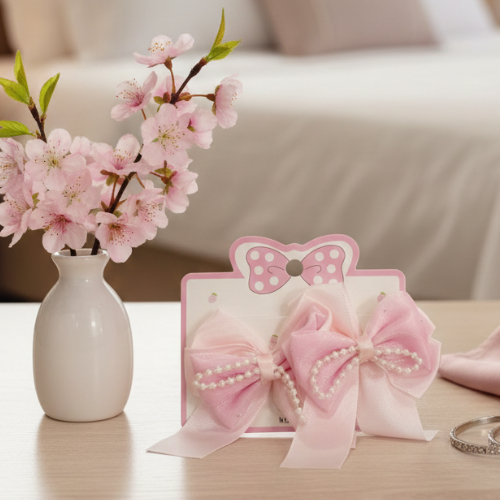 Pearl-Encrusted Satin Bow Duo