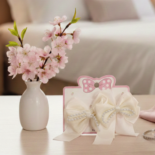 Pearl-Encrusted Satin Bow Duo