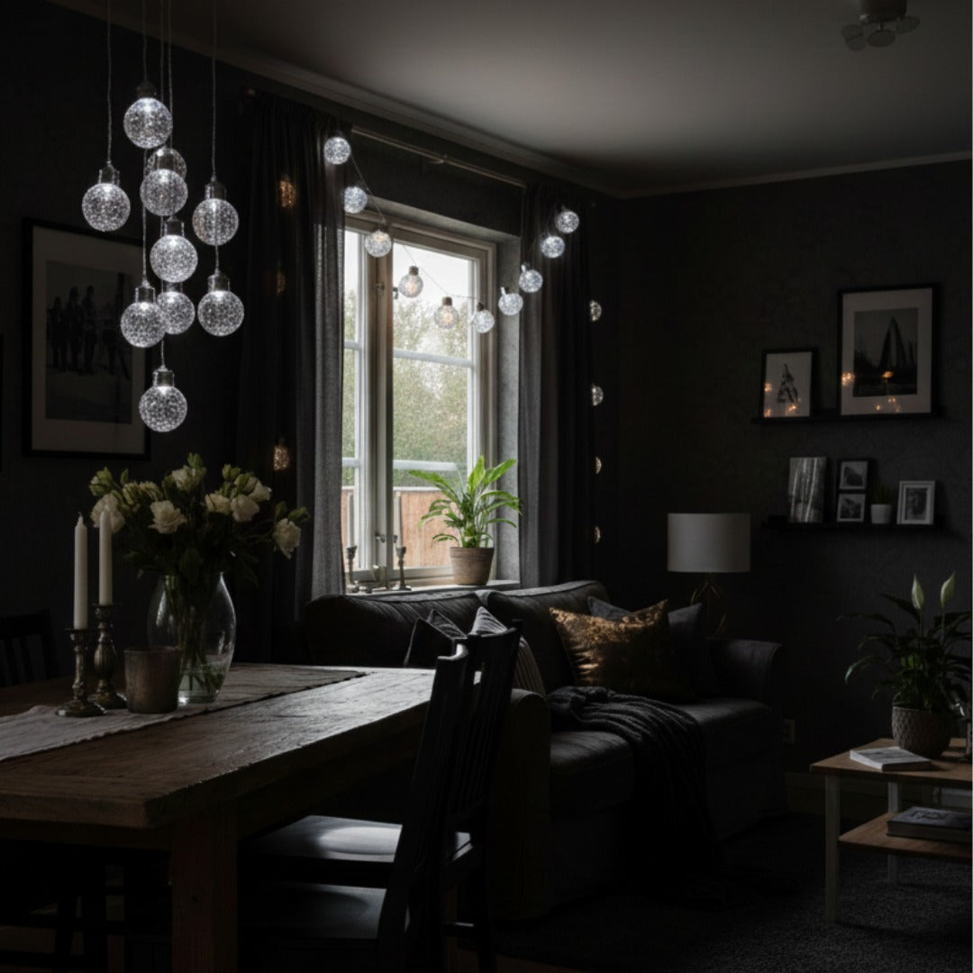 Elegant Textured Glass LED Pendant & Fairy Lights