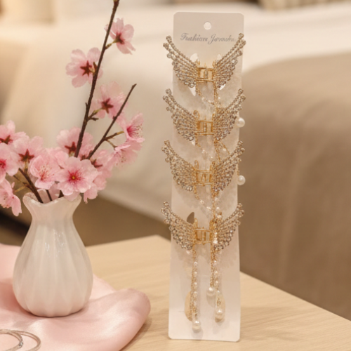 ANUSHA Divine Wing Crystal Tassel Clips