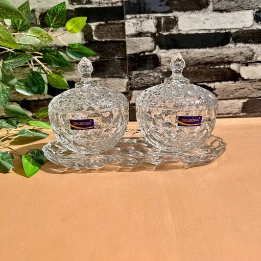 Delisoga 3-Piece Lidded Condiment Set with Tray