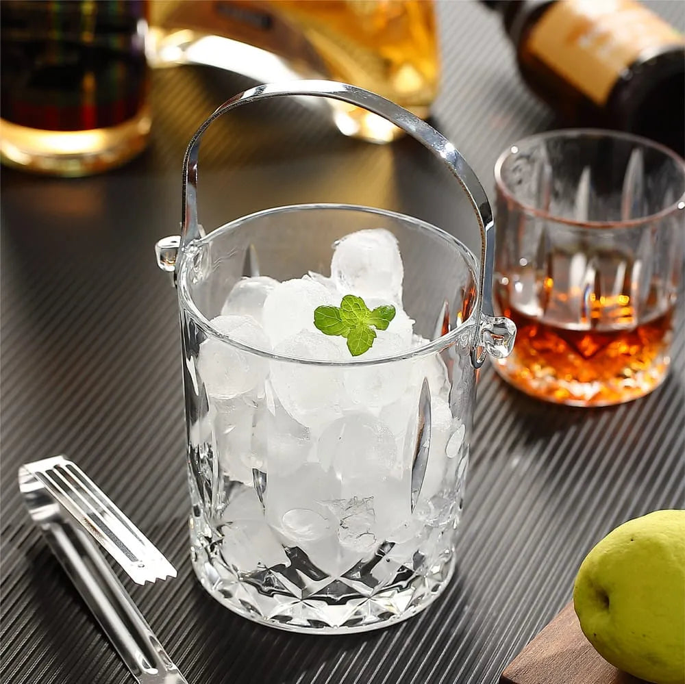 Elegant Glass Ice Bucket with Metallic Handle