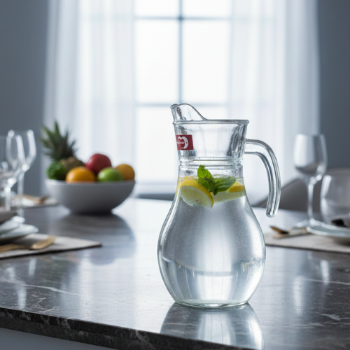 Glass Beverage Pitcher with Ergonomic Handle