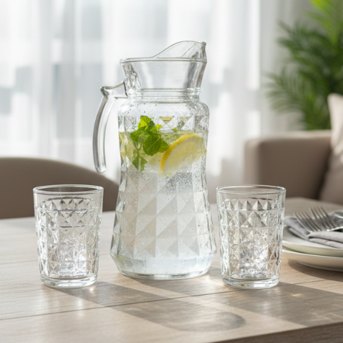 Elite Diamond-Facet Glass Pitcher