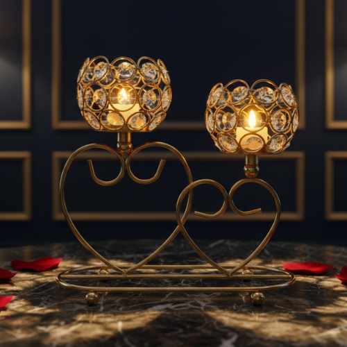 Elegant Twin-Heart Crystal Candle Holder