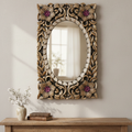 Royal Laser-Cut Wooden Mirror with Studded Accents