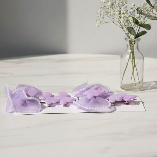 Carbon Ethereal Pearl-Edge Butterfly Clip Set