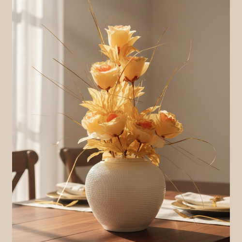 Elegant Textured Flower Vase with Artificial Arrangement